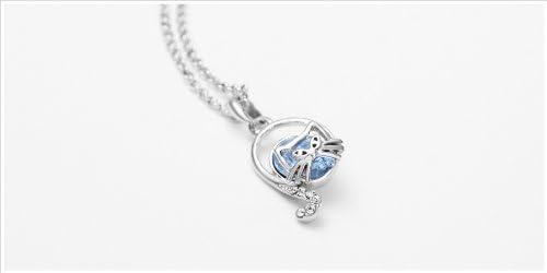 Neoglory Blue Cat with Swarovski Elements Crystal Pendant Neckalce Animal Design 18 Inch