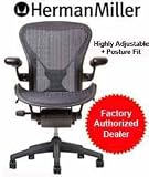Aeron Chair by Herman Miller - Home Office Desk Task Chair Fully Loaded Highly Adjustable Medium Size (B) - PostureFit Lumbar Back Support Cushion Graphite Frame Classic Steel Pellicle