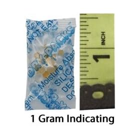 Moisture Indicating Silica Gel Moisture Absorbers (Desiccant) - 7/8 X 1 1/2 - 1 Gram - 10 Packets of Silica Gel