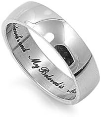 Men or Womens Stainless Steel Ring Religious & Inspirational Stainless Steel Ring - Inscribed " I Am My Beloved's and My Beloved is Mine." Face and Band Width: 6mm. Finish: High Polished Size 6