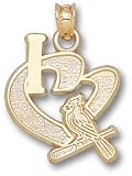 St. Louis Cardinals Solid 10K Gold ''I Heart'' Bird Bat 3/4'' Pendant