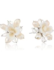 Nina Handcrafted Flower Ivory Colored Stud Earrings
