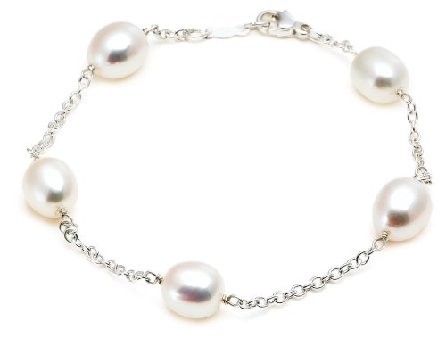 Sterling Silver Freshwater Cultured Pearl Tin Cup Bracelet, 7.5