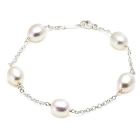 Sterling Silver Freshwater Cultured Pearl "Tin Cup" Bracelet, 7.5"