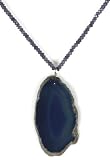 14k Yellow Gold Faceted Iolite Roundel Strand Necklace and Blue Agate Pendant, 24"