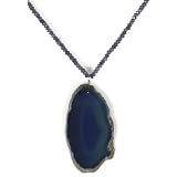 14k Yellow Gold Faceted Iolite Roundel Strand Necklace and Blue Agate Pendant, 24