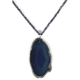 14k Yellow Gold Faceted Iolite Roundel Strand Necklace and Blue Agate Pendant,... by