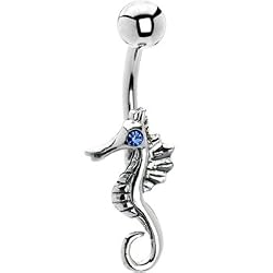 Blue Gem Sterling Silver Seahorse Belly Ring