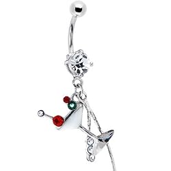 Clear Cubic Zirconia Martini Glass Dangle Belly Ring