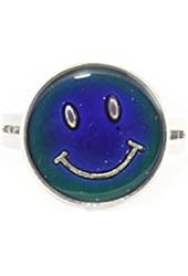 Smiley Face Mood Ring Adjustable Silver Tone Color Change RL19 Statement Fashion Jewelry