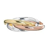 Tri Tone Sterling Silver and Rose + Yellow Gold over Sterling Trinity Band Rolling Ring
