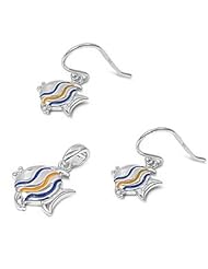Sterling Silver Triple Stripe Fish Earring & Necklace Set