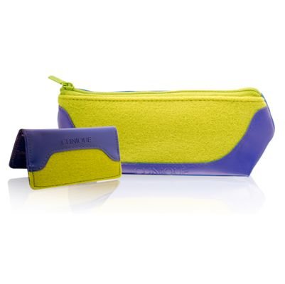Clinique Cosmetic Bag Blue and Lime Green (with Card Holder)