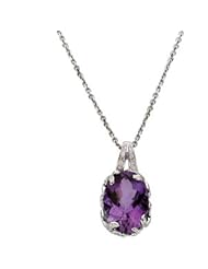 CleverEves 14K White Gold 1 3 Ct Tw Genuine Amethyst & Diamond Pendant