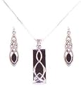 Solid .925 Sterling Silver Genuine Black Onyx Celtic Pendant Necklace Earring Set