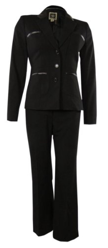 Anne Klein Women's Leather Trim Jacket & Pants Suit Set