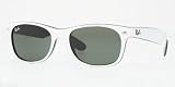 Ray Ban Unisex Rb2132 New Wayfarer White On Black Frame/Green Lens Plastic Sunglasses, 55mm