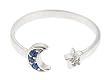 Sterling Silver Fashion Toe Ring - Star and Moon with Blue and Clear CZs - 2mm Band Width