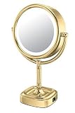 Single-Sided Lighted Vanity Mirror - 5X Magnification - Polished Gold