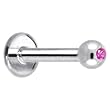 14 Gauge Solid 14KT White Gold 1.5mm Genuine Pink Sapphire Internally Threaded Labret - 5/16" 3mm