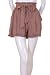 Mustard Seed Lace Appliqué Hem Fabric Wrap Tie Side Pockets Ruffled Waist Shorts Brown