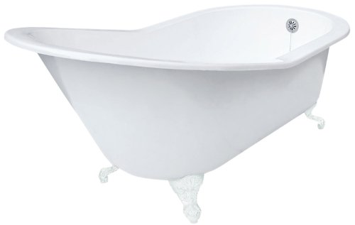 Elizabethan Classics ECGDSLWH0HOLE Cast Iron Grand Slipper Tub with Less Faucet Holes, White Feet