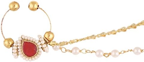 Sri Shringarr Women's Gold Finish With Kundan And Pearl Small Nose Ring