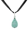 Necklace - N64 - Genuine Semi Precious Gemstone on Five-Strand Organza and Cotton Cord + 2" Extension Chain - Teardrop Shape ~ Amazonite