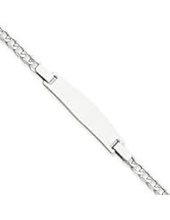14K White Gold Polished Curb Link ID Bracelet - 7 Inch
