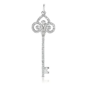 14k .62 Dwt Diamond White Gold Key Charm 47mm - JewelryWeb
