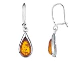 Pear Shaped Drop Amber Earrings in Sterling Silver .925