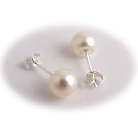 Sterling Silver 7-8mm White Freshwater Cultured Pearl Button Stud Earrings e240