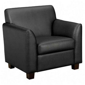 Basyx Tailored Black Leather Club Chair Wood Legs 33W X 28-34D X 32H Black