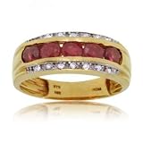14 Karat Yellow Gold Channel Ring w Ruby & Diamonds