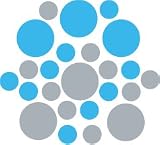 Set of 30 - Metallic Silver / Ice Blue Circles Polka Dots Vinyl Wall Graphic Decals Stickers