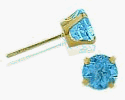Genuine 3mm Blue Topaz 14 Karat Yellow Gold Baby Earrings