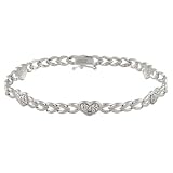 Sterling Siver Diamond Accented Heart Link Bracelet