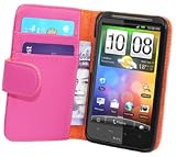 Dunkel-Rosa PU Leder Brieftasche Tasche II Hülle für HTC Desire HD Mit Film
