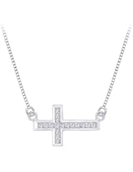 Channel Set Diamond Sideways Cross Pendant with Chain in 10K White Gold (1/4 cttw)