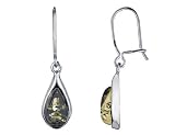 Dangling Green Amber Earrings in Sterling Silver .925