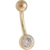 14K Gold Curved Navel Barbell with Single CZ Gem: 14g, 7/16