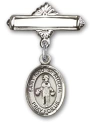 Sterling Silver Baby Badge with St. Nino de Atocha Charm and Polished Badge Pin