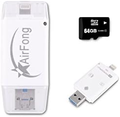 AirFong 3 in 1 i-Flash Drive HD with Dual Storage for iOS &amp; PC to Save Image &amp; Video, Card Reader Available for iPhone 5/5C/5S/6/6Plus/iPad &amp; Also SamsungS 3/4/5 Etc Android System in SD/TF (64GB)