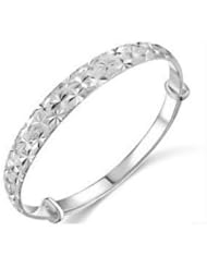 Fashion Plaza Womens 925 Sterling Silver Flower Carved Bangle Bracelet 17.6g Weight Y27