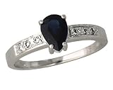 Pear Shaped Sapphire and Diamond Ring 14k White Gold