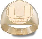Miami Hurricanes Solid 10K Gold ''U MIAMI'' Mens Ring Size 10.5