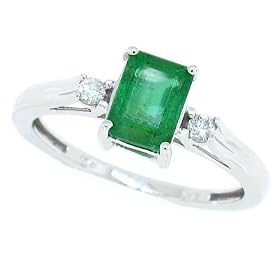 Buy 1.10CT Emerald Cut Genuine Emerald and Diamond Ring in 14Kt White Gold by MyTreasurez