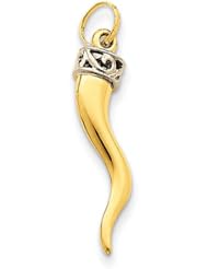14k Two-Tone Hollow Polished 3-Dimensional Medium Italian Horn Charm