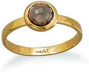 Smoky Quartz Stackable Ring Freeform Cut 14k Gold Vermeil, Size 6