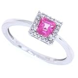 0.45ct Princess Cut Pink Topaz and Diamond Gemstone Ring in 10kt White Gold